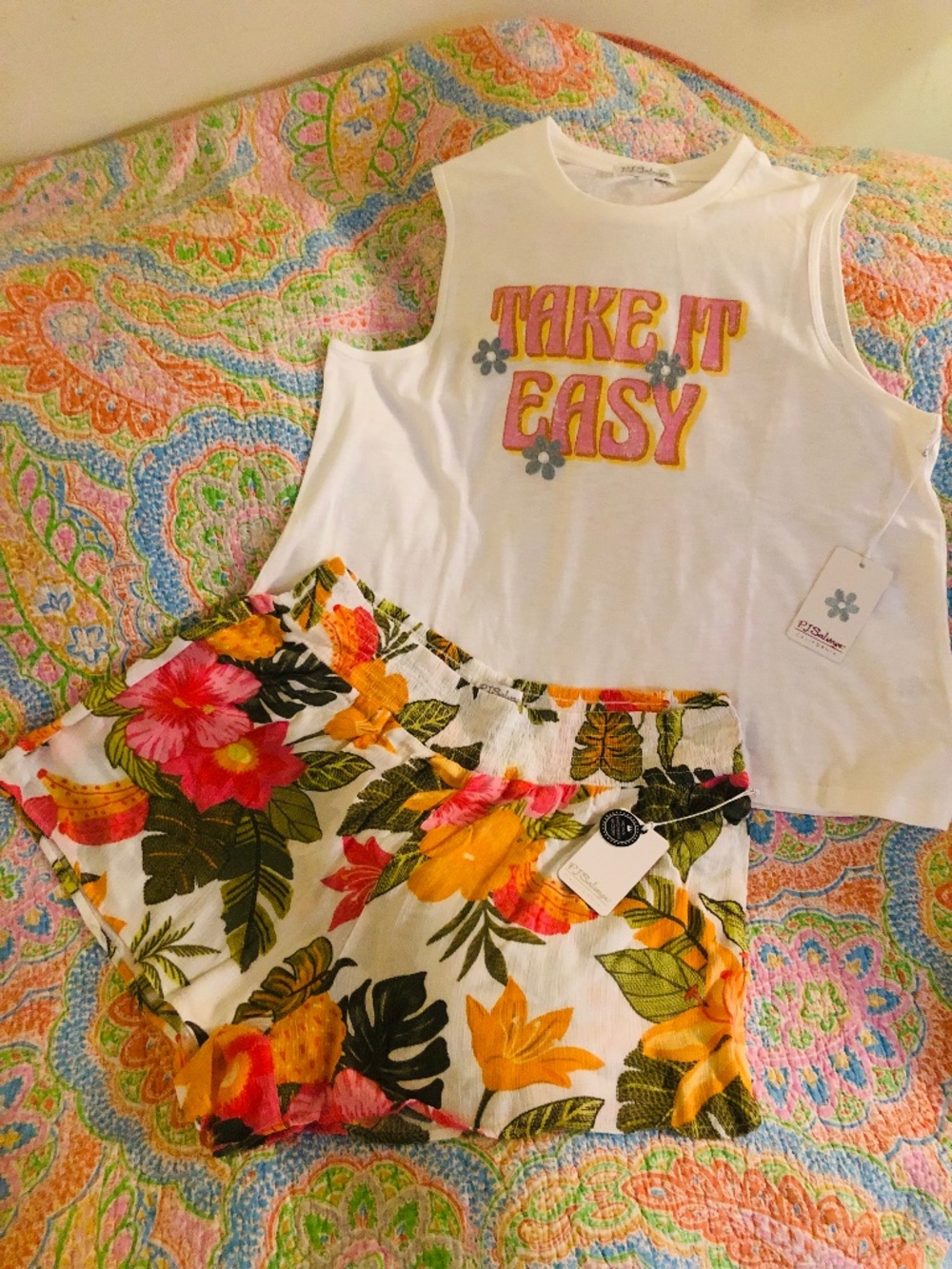 NWT PJ Salvage “Tropical Vibes “Matching Lounge to Bed Set SZ LG